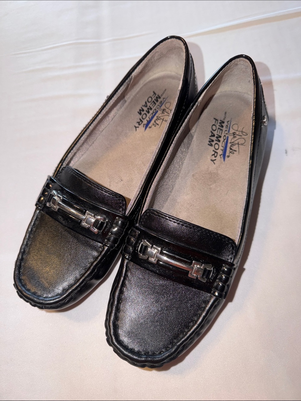LifeStride Black Velocity Ballerina Leather Flats Memory Foam Women's Size 7.5